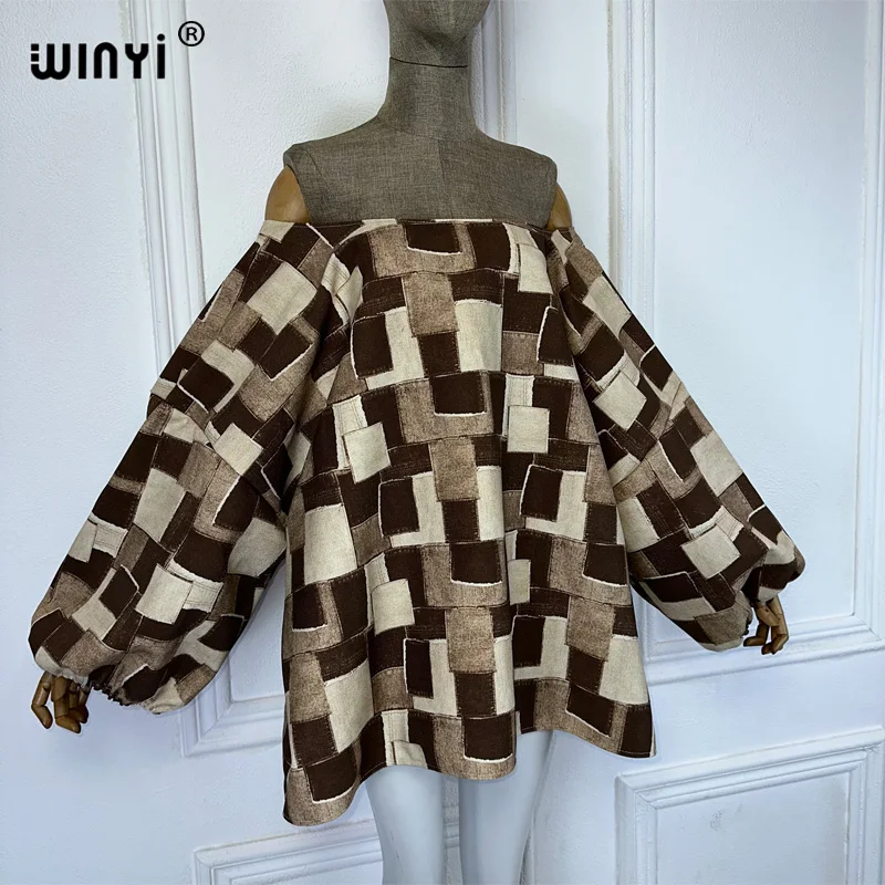 WINYI Original print Bubble sleeves making old denim dresses Fashion Africa Womens holiday Casual Maxi beach dress party dresses