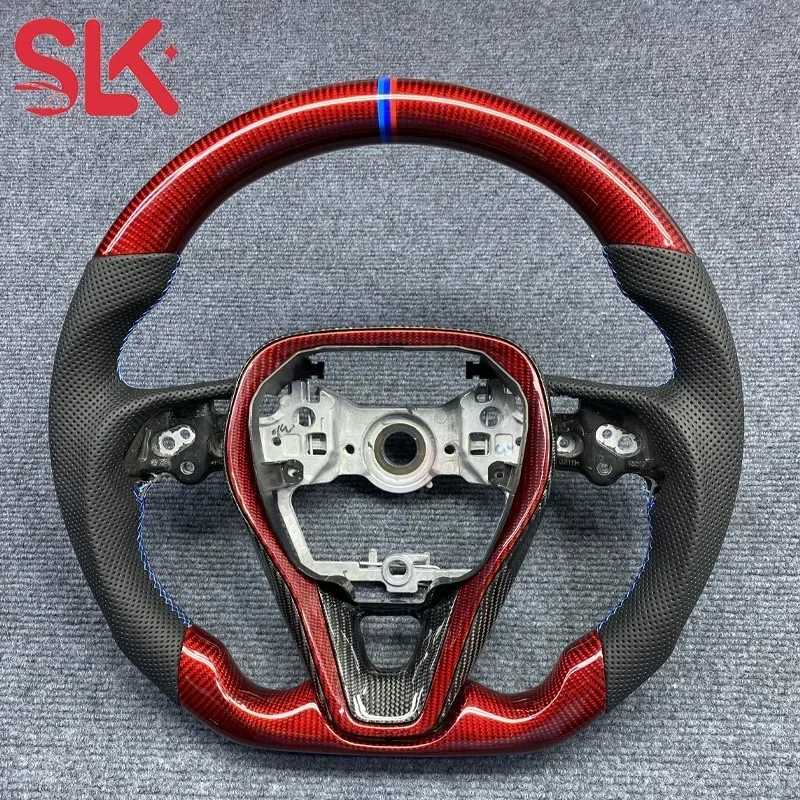 For Toyota Carbon Fiber Steering Wheel Upgrade Suede Leather LED Reflective Replacement