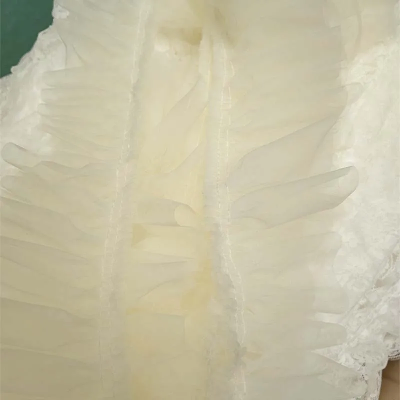 20y Zweilagiger plissierter Chiffon-Tüll mit Spitzenapplikation und Bandbesatz für DIY-Näharbeiten, Mädchenröcke, Hochzeitskleider, Fransenbesatz, Saumdekoration