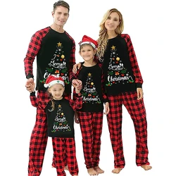 Blotona 2023 Christmas Family Pajamas Matching Set, Long Sleeve Letters Print T-shirt with Plaid Pants Sleepwear Loungewear