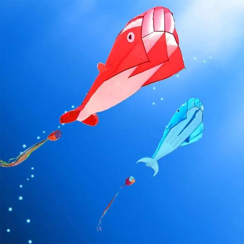 Aquilone 3D a forma delfino a coda lunga, enorme, morbido, da esterno, per bambini e adulti, campeggio,