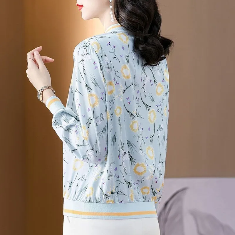 Women's Lightweight Floral Print Silk Thin Silk Cardigan Outerwear For Women Moms Uv Top