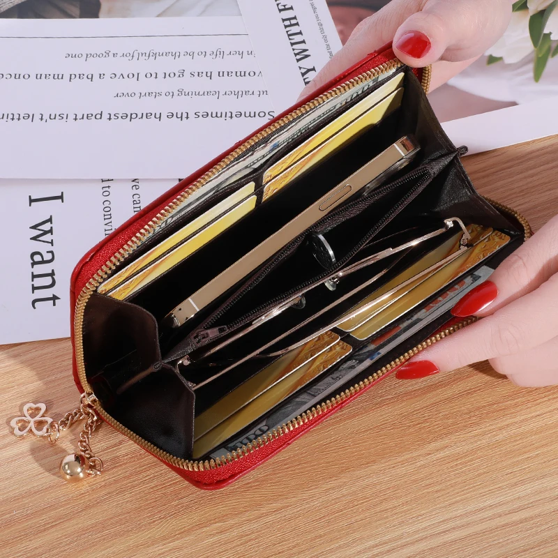 Genuine Madley Women's Tassel Long Wallet Business Card Holder Double Zipper PU Leather Clutch Luxury Wallet And Phone Bag