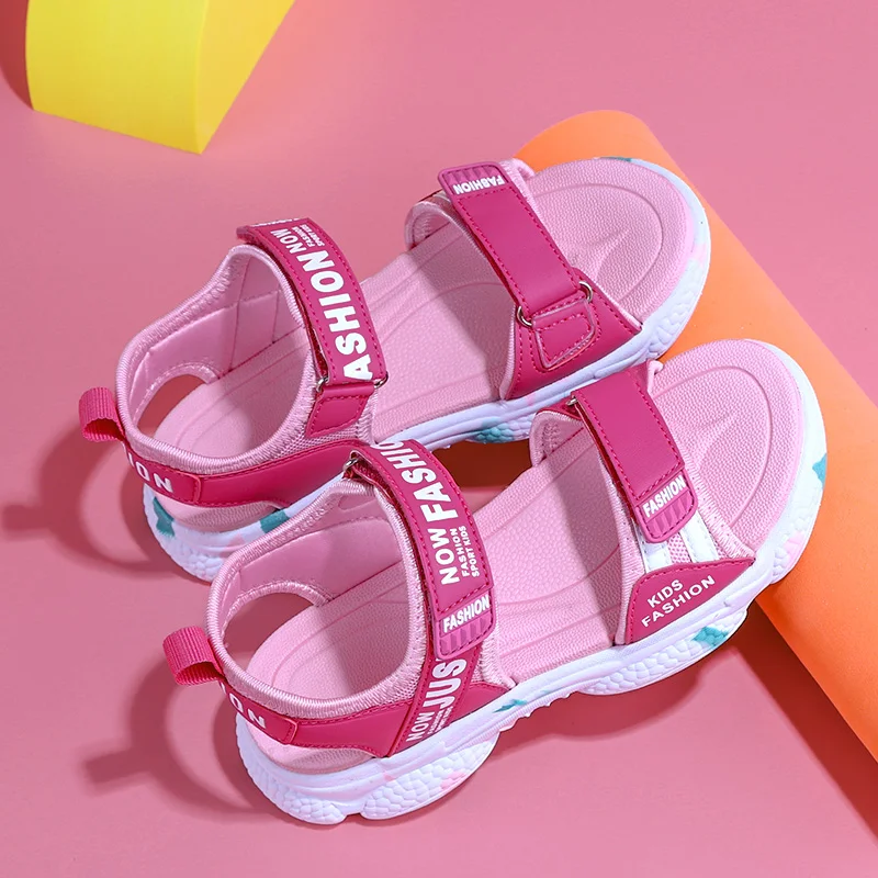 Summer Brand Non-slip Beach Shoes Children Sandals Girls Casual Shoes Kids Flowers Princess Flat Shoes Size 29-38