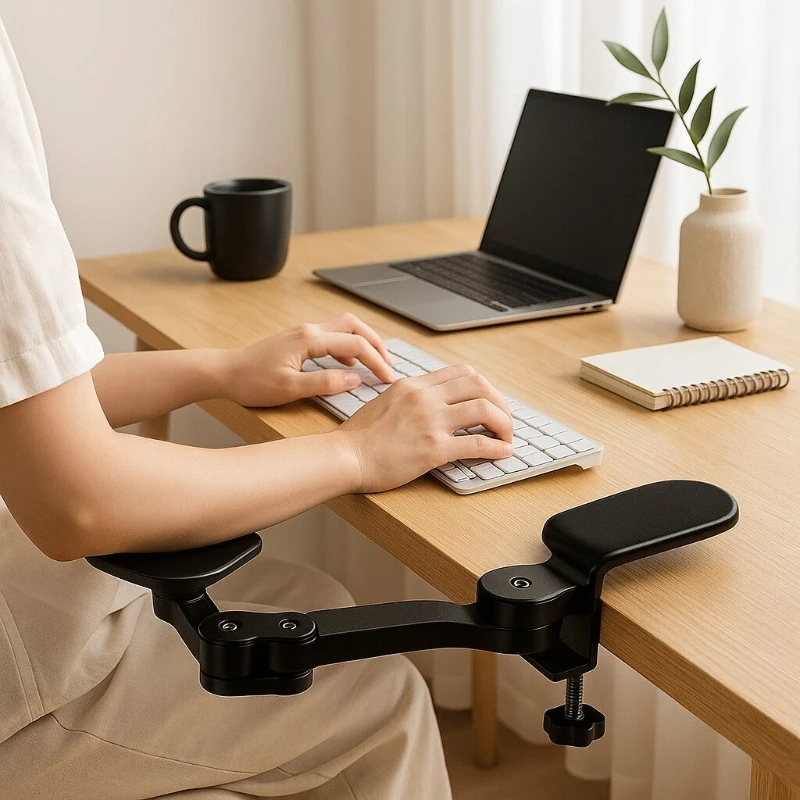 

360° Rotating Arm Stand, Desk Extension for Mouse Pad and Wrist Support, No-Hole Installation Desk Arm for Office Use