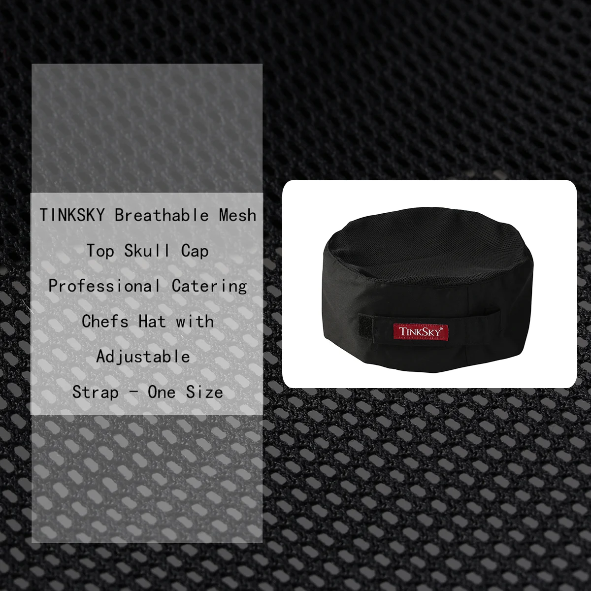 TINKSKY Breathable Mesh Skull Professional Catering Chefs Hat with Adjustable Strap - One Size (Black)