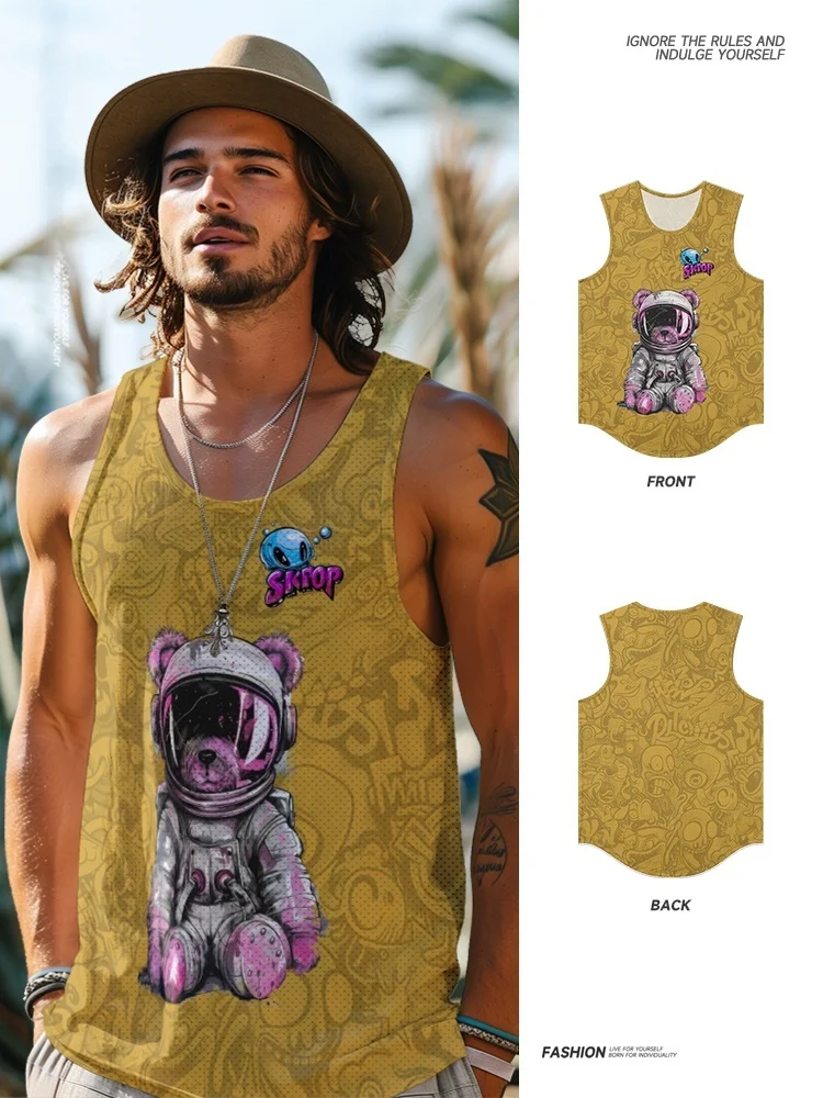 

Summer 2025 Men's Loose Fit American Sle Trendy Tank Top Svel Fitn Spor T-irt Youth ular round Ne Sweat Vest