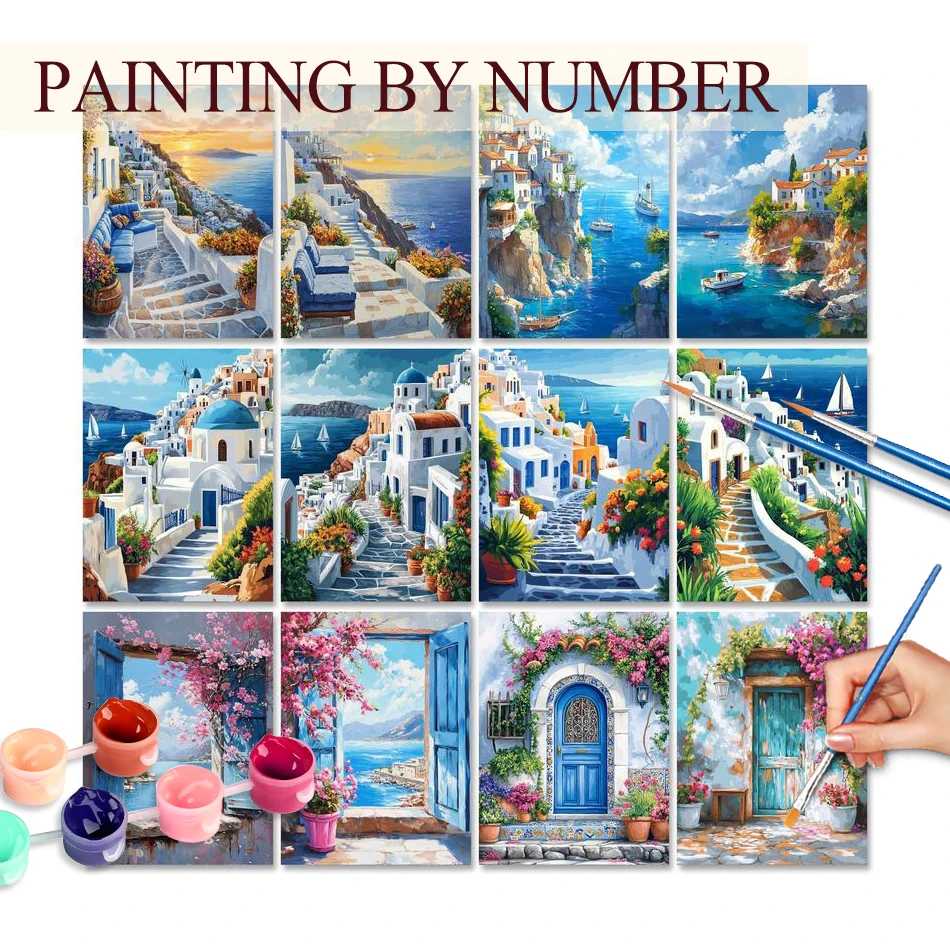 

GATYZTORY Acrylic Paint By Numbers For Adults Seaside Town Landscape HandPainted Painting By Numbers Unique Gift Home Decor