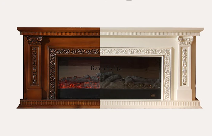 European Style Fireplace Curio Cabinet French Retro Electronic Fireplace Core Simulation Flame