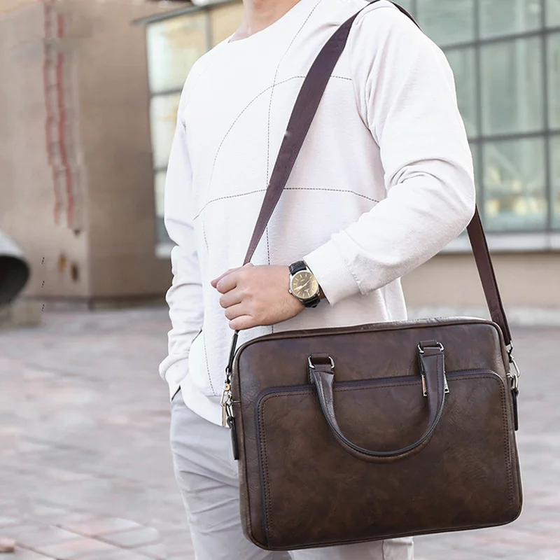 High Quality Men Briefcases Bag For 14 inch Laptop Business Travel Bags Handbags Leather Office Shoulder Bags For Man