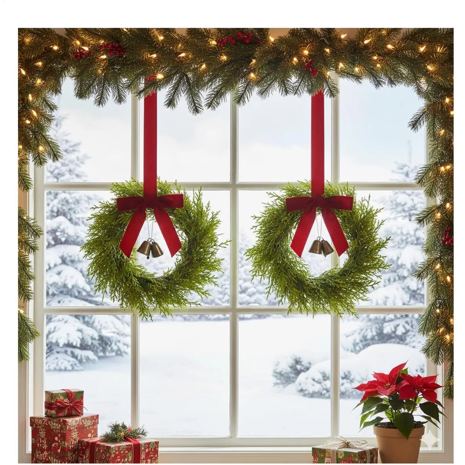 Christmas Wreath 4 Pieces Rustic Farmhouse Festive Decorations Christmas Wreaths For Kitchen Cabinets For Front Door Window