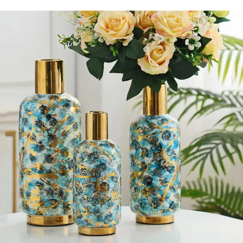 

Ceramic Vase Golden Marbling Painted Modern Home Decoration Simulation Flower Arrangement Handicraft Ornaments Vases