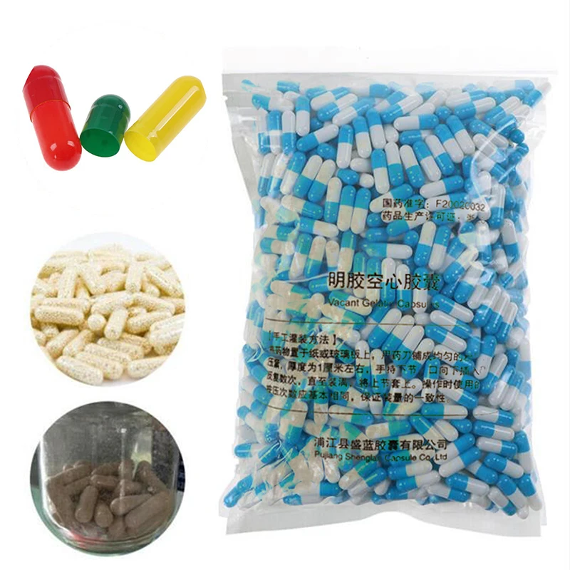 1000PCS Empty Gelatin Capsule 00# Empty Colors Capsules Hollow Hard Gelatin Transparent Seperated Joined Capsules