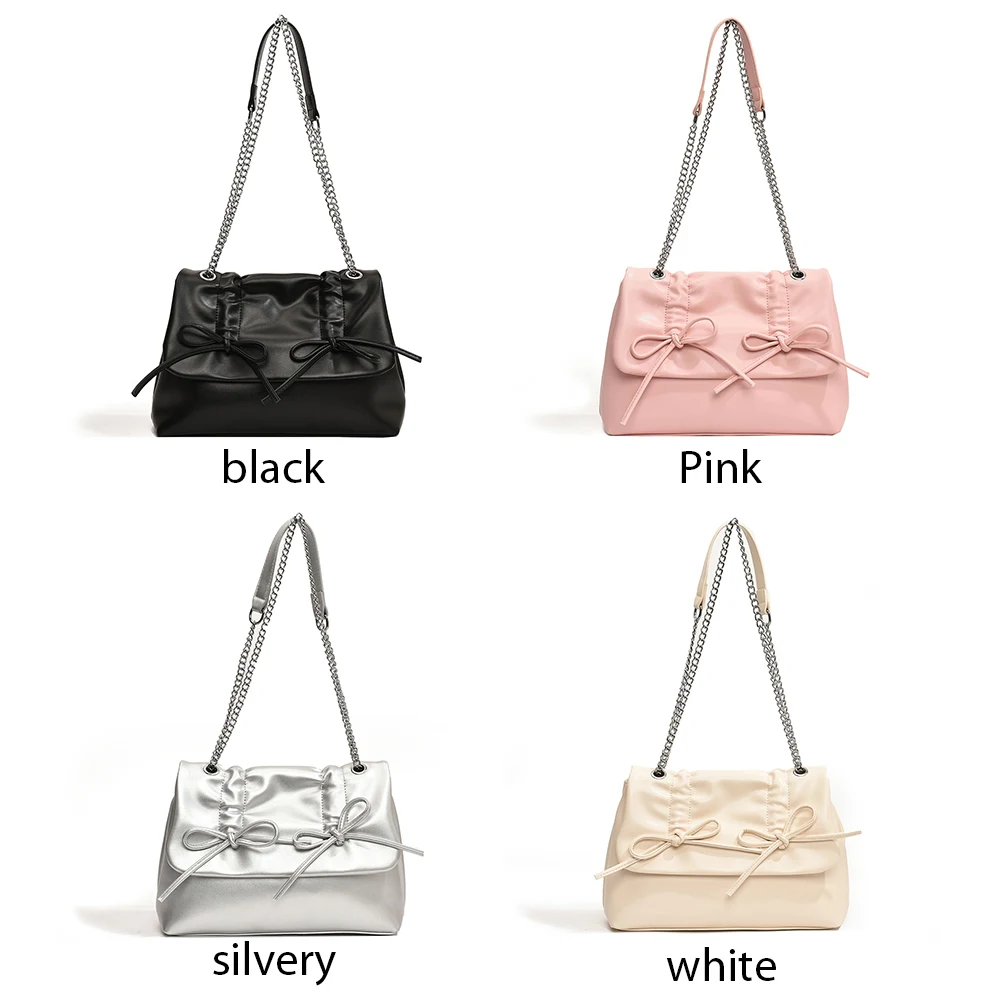 

Bow Tie Shoulder Bag with Chain Strap PU Leather Y2K Purse Flap Satchel Purse with Hasp Closure Underarm Bag for Women and Girls