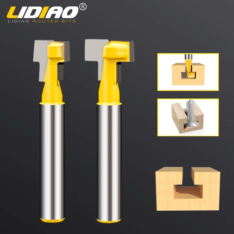 LIDIAO T Track T Slot Router Bit 6.35mm and 12.7mm Shank Keyhole Router Bit Grooving Milling Cutter for Wood Woodworking Tool