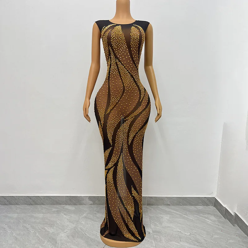 Abiti De Mujer Elegantes Para Fiesta 2025 Estate Albicocca Maglia Girocollo Senza maniche Abito da festa lungo Spacco posteriore Lunghezza pavimento