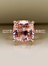 4-carat Morganite 925 sterling silver ring, light luxury, niche, exquisite, high-end, cool style, rose gold plated diamond ring