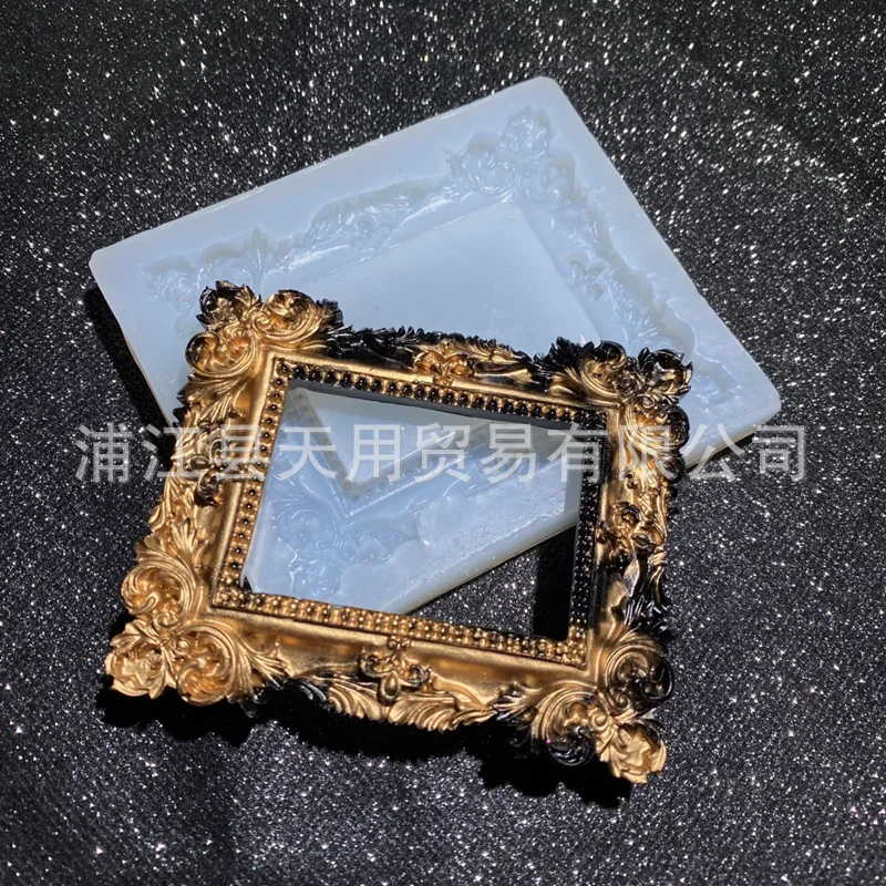 Vintage Resin Photo Frame Silicone Molds Picture Frame Cake Decorative Gumpaste Molds Plaster Gypsum Mirror Shape Home Deco Mold