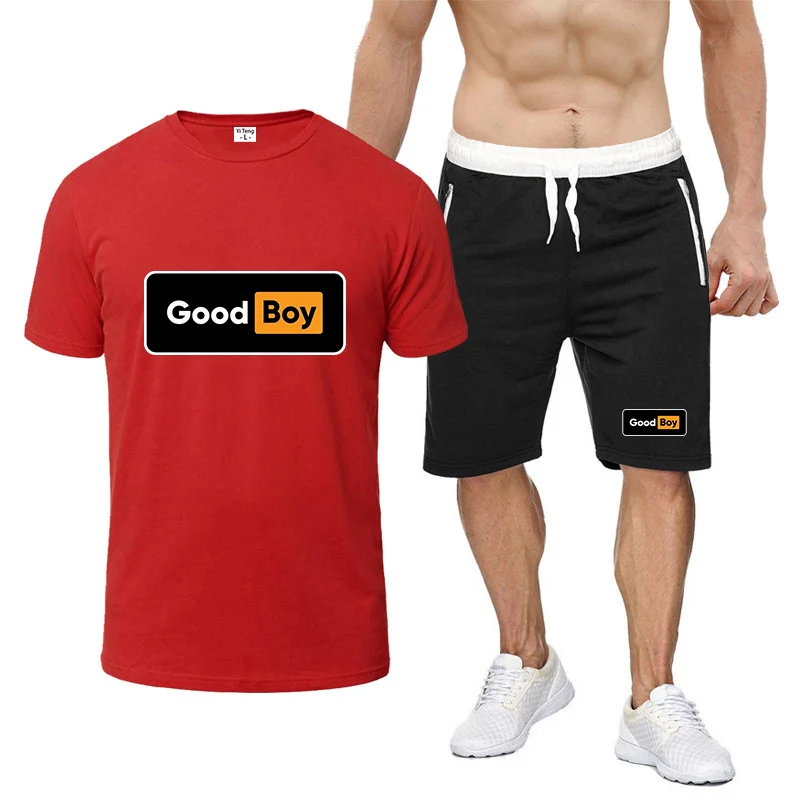 Nuovi uomini Good Boy Fashion Manica corta Palestra Corsa Girocollo T-shirt Allenamento Sport Top leggero Pantaloni Tute