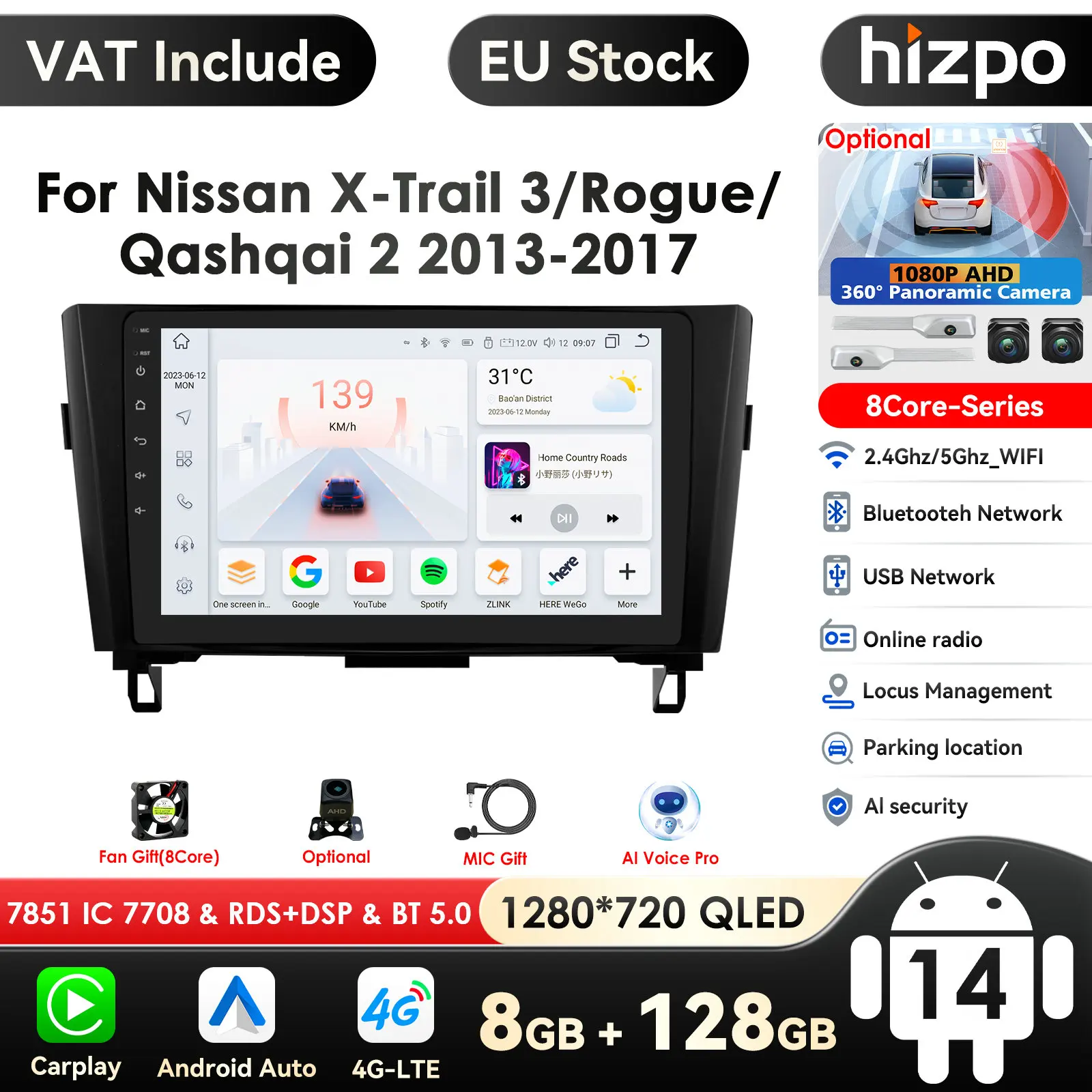 7862 schermo 2din Android autoradio lettore Video multimediale per Nissan Qashqai J11 X-Trail 3 T32 2013-2017 GPS Carplay Auto 4G PC
