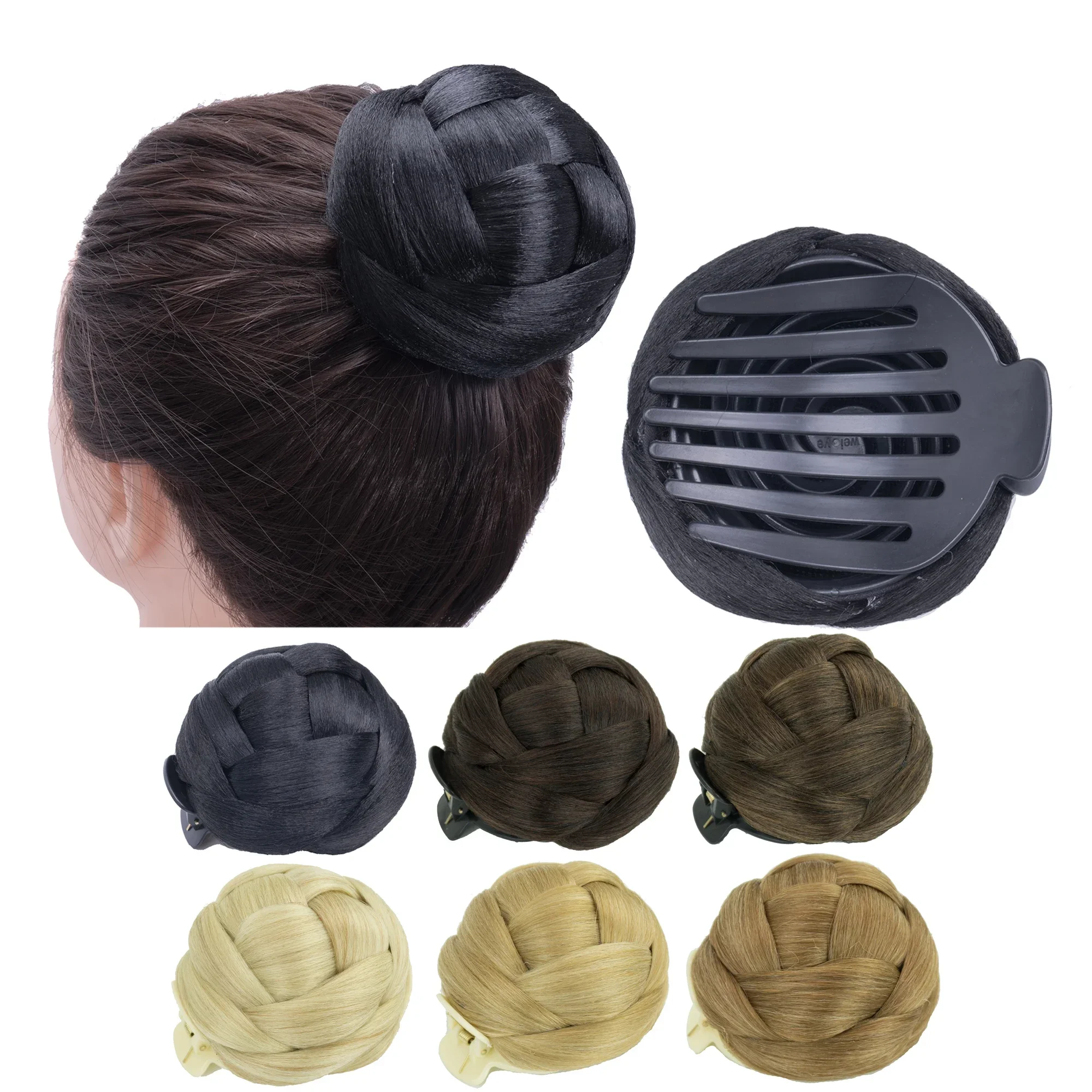 

Synthetic Hair Clip Braided Chignon Dancer Hair Clip Donut Scrunchies Claw Fake Hair Bun Cover Updo for Kid