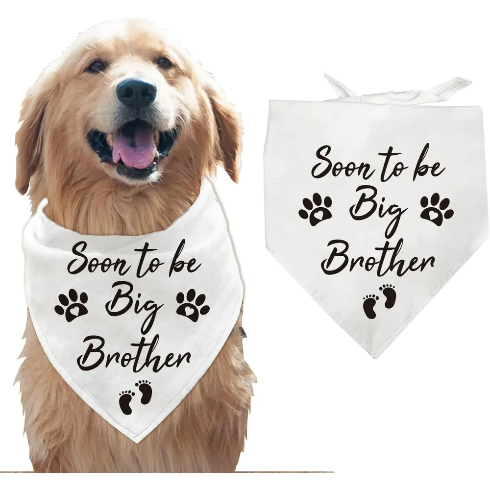 1 Pc Pet Dog Bandana White Cotton Triangle Pet's Bandana Soon to be Big Brother Words Paws Washable Scarf Bibs making kit