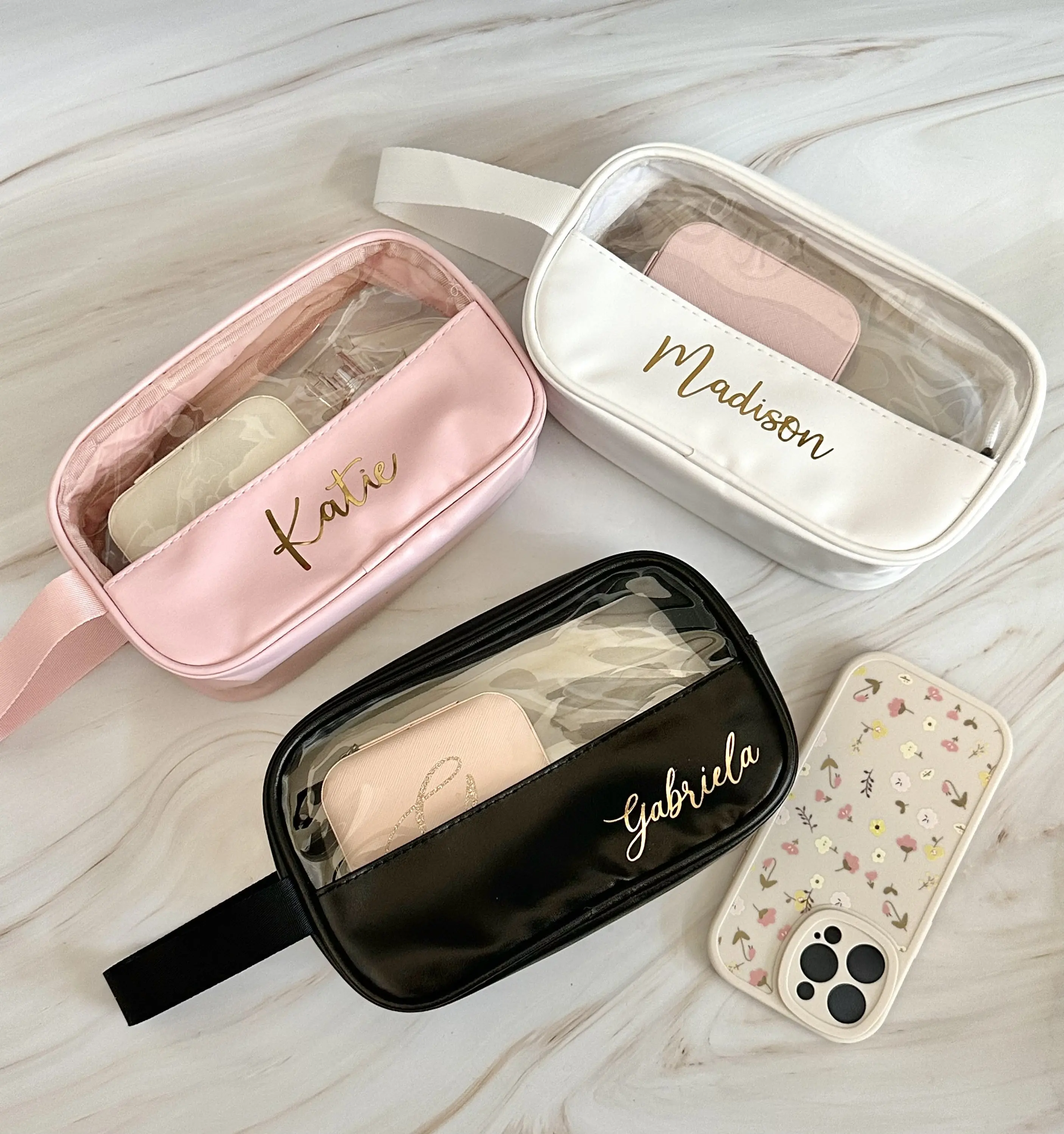 Personalized Clear Makeup Bag Travel Pouch Cosmetic Bag Bridal Gift Bridesmaid Customized Mother’s Day Gift Bachelorette Gift