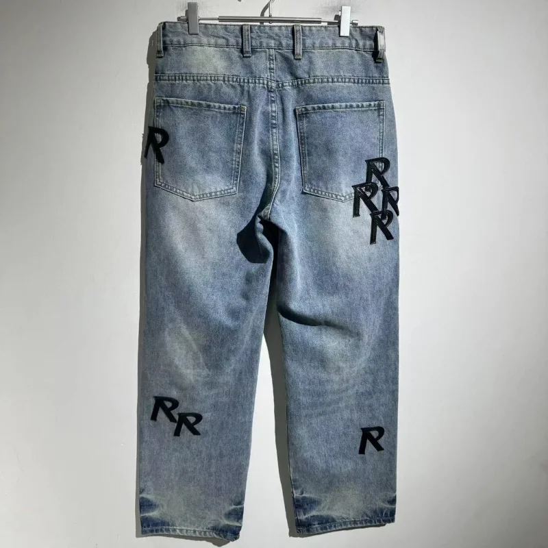 

High Street R Vintage Washed Wide Leg Jeans Men Versatile Trousers Sweatpants Streetwear Pants Techwear Men's Clothing Clothes