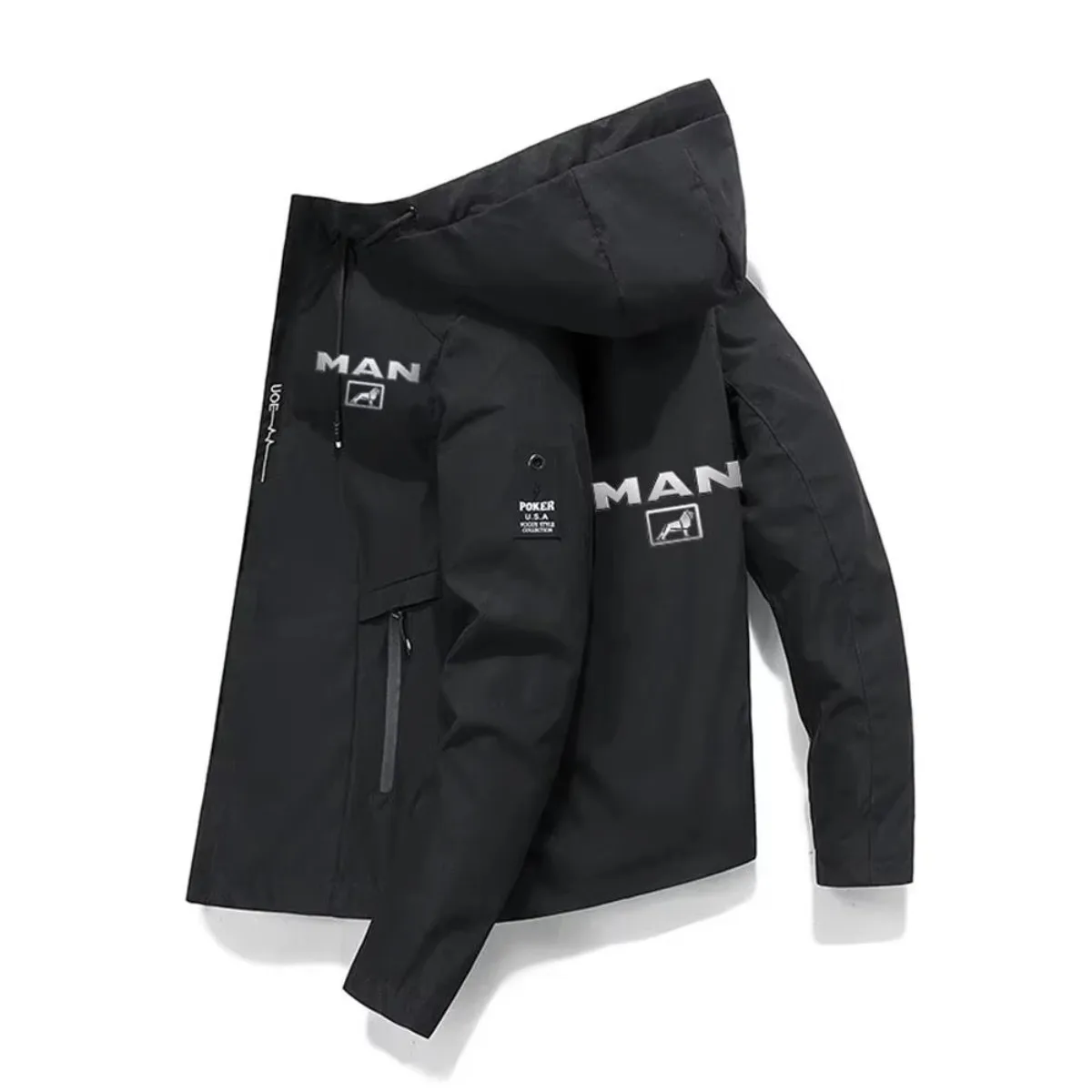 Autumn/Winter Truck MAN Logo Print Outdoor Zipper Hoodie Jacket, Motorcycle Bicycle Casual Sports Sweatshirt For Men Daily