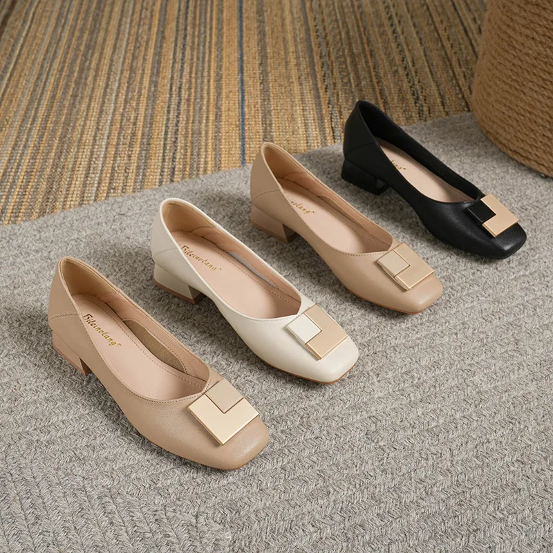 

Туфли женские с квадратным носком, роскошные дизайнерские ретро фетиш туфли на высоком каблуке 4 см, металлические Лоферы для отдыха, Корейская версия, Мэри Джейн, весна