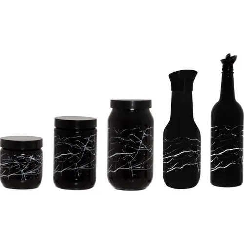 Herevin 5'li Black Marble Glass Kitchen Set