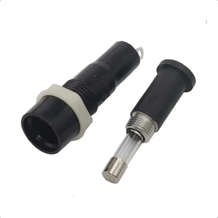 【5-2PCS】5*20mm Glass Fuse Holders 5x20MM Black Insurance Tube Socket Fuse Holder for 5*20 insurance Panel Mount Fuse Holder