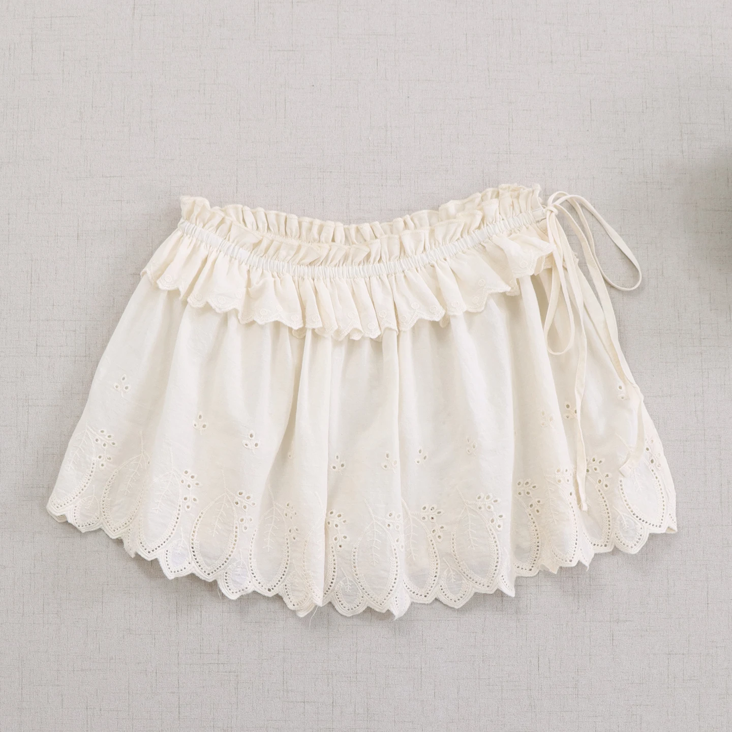 和菓子森ガール刺繍フリル綿下ミニスカート女性夏無地弾性ウエストカーテンスカート