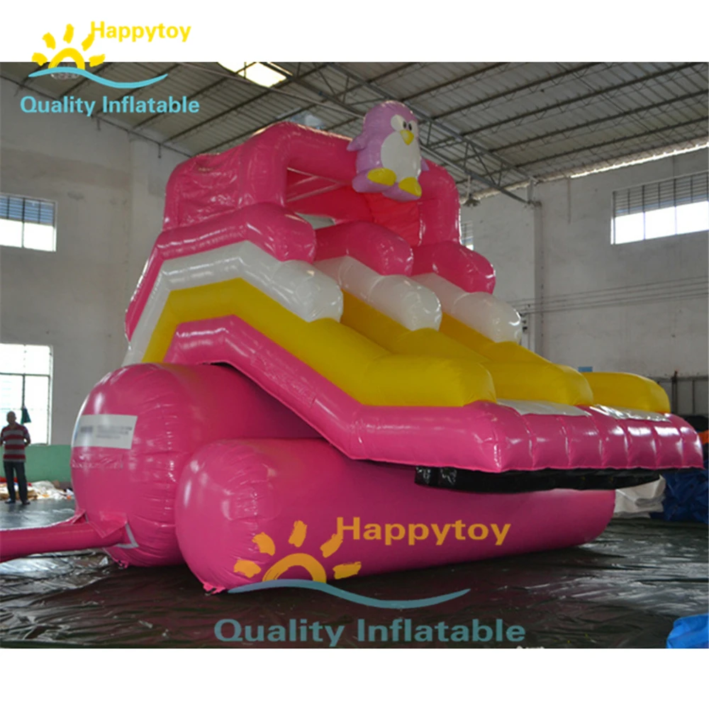 Design Newest Water Park Used Swimming Pool Slide, Penguin Inflatable Slide For Pool