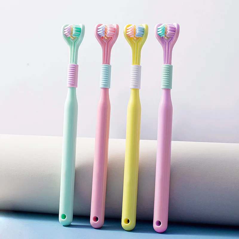 New 3D Stereo Three-Sided Toothbrush Ultra Fine Soft Hair Toothbrush Tongue Scraper Deep Cleaning Health Oral Care Teeth Brush