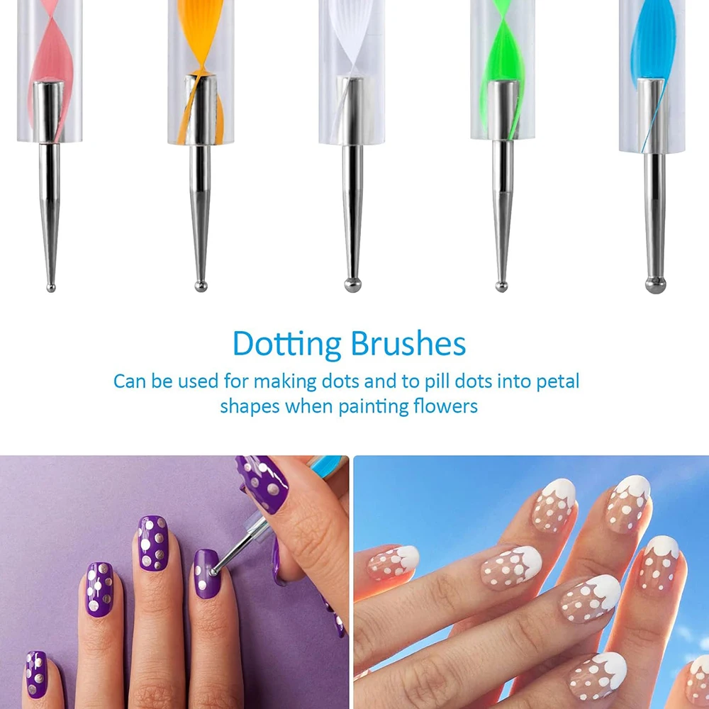 YIKOOLIN 5Pcs 2 Way Dotting Pen Tool Nail Art  Dot Paint Manicure kit for Embossing Pattern Clay Sculpting Nail Art