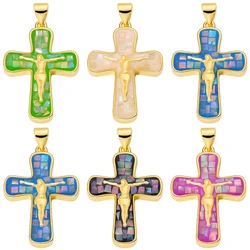 Juya Handmade 18K Real Gold Plated Opal Shell Christian Cross Charms For DIY Religious Christmas Gift Jewelry Making Supplies