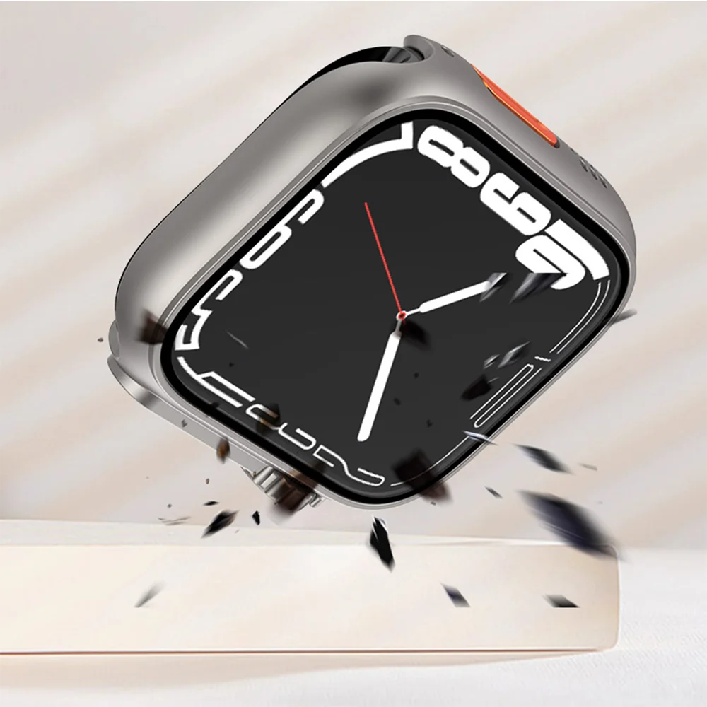 PC Firm Cover for Apple Watch Case 40mm 41mm 45mm 44mm Glass Appearance Upgrade 49mm Turning into ultra For iWatch 8 7 se 6 5 4