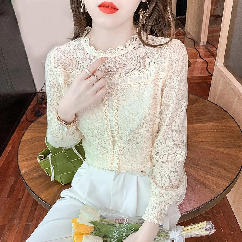 Autumn Chiffon Lace Blouse Women Shirts Summer White Tops Blusas Women Long Sleeve Blouses Women Clothing Feminine M-5XL NS5842