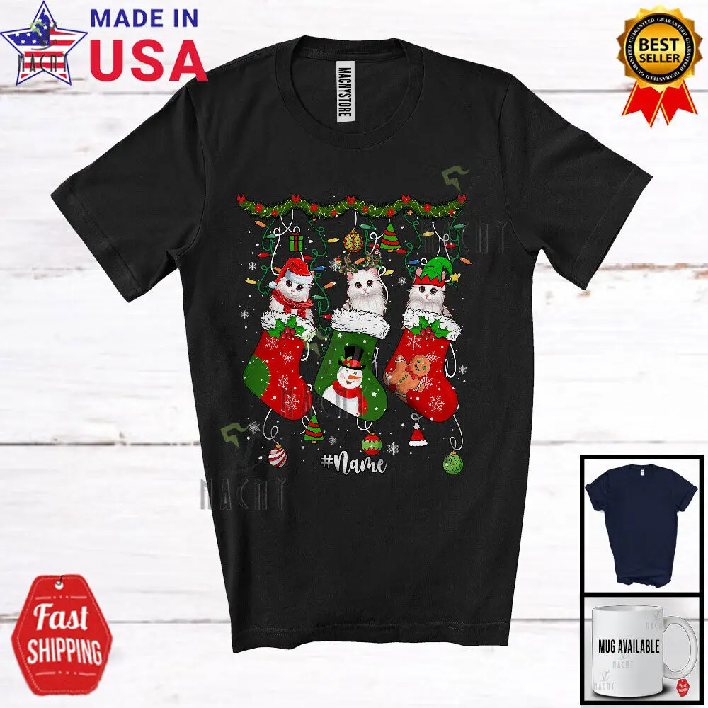 

Custom Name Three Cats In X-mas Socks; Awesome Christmas Animal T-Shirt