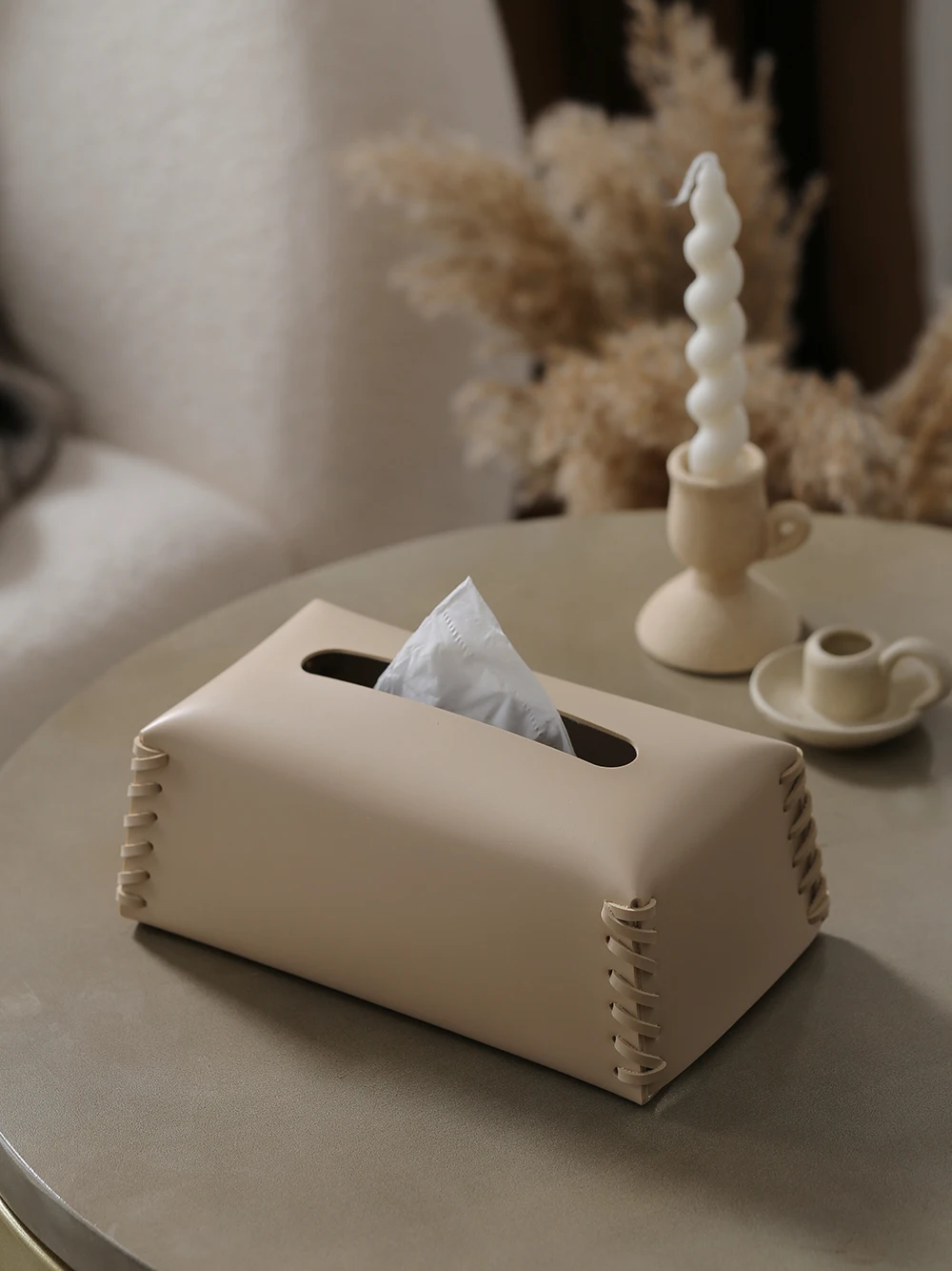 Luxury Woven Tissue Box PU Leather Napkin Case Pure Color Tissue Paper Holder Desktop Home Decoration Creative Paper Towel Cover