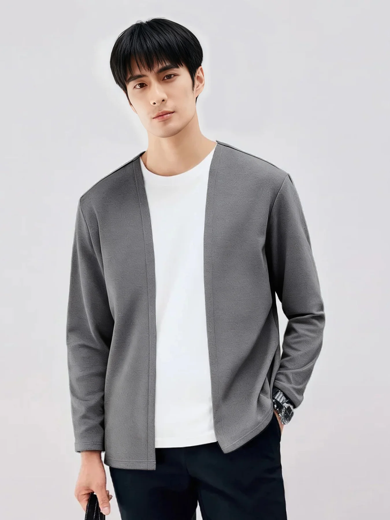 

Men's early spring and autumn lightweight solid color versatile knitted cardigan, casual and fashionable for daily and work wear
