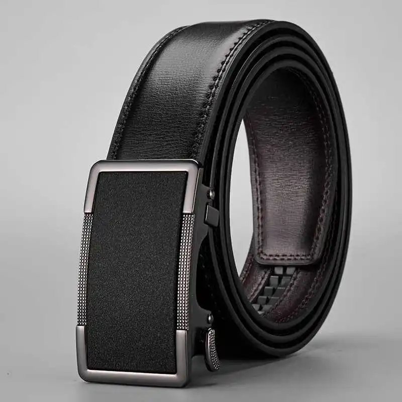 Men Two layer Cowhide Belt Automatic Stitched Detailing High Trouser Wearing Line Advanced Sense Black Luxury Best selling Inner