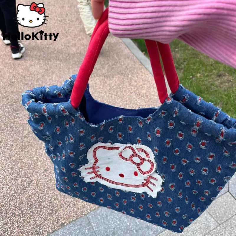 Sanrio Hello Kitty dżinsowe torebki damskie 2024 nowy koreański styl modna torba na ramię Y2k kobiety kreskówki Vintage Trend torby na ramię