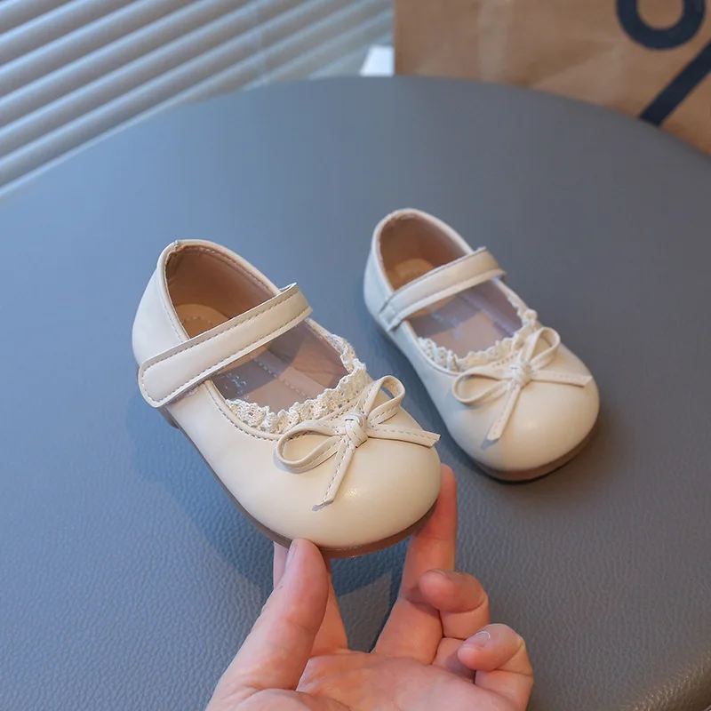 Girls Princess Leather Shoes with Bow-knot Sweet Children Lace Flats Leather Shoes Fashion Kids Performance Shoes Size 16-26