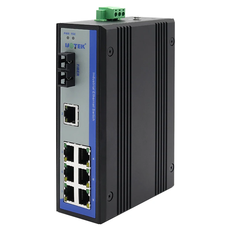 UOTEK 8 Ports 10/100M DIN-Rail Unmanaged Industrial IP40 Ethernet Switch with Full-duplex or Half-duplex Mode UT-62107CSM-SC