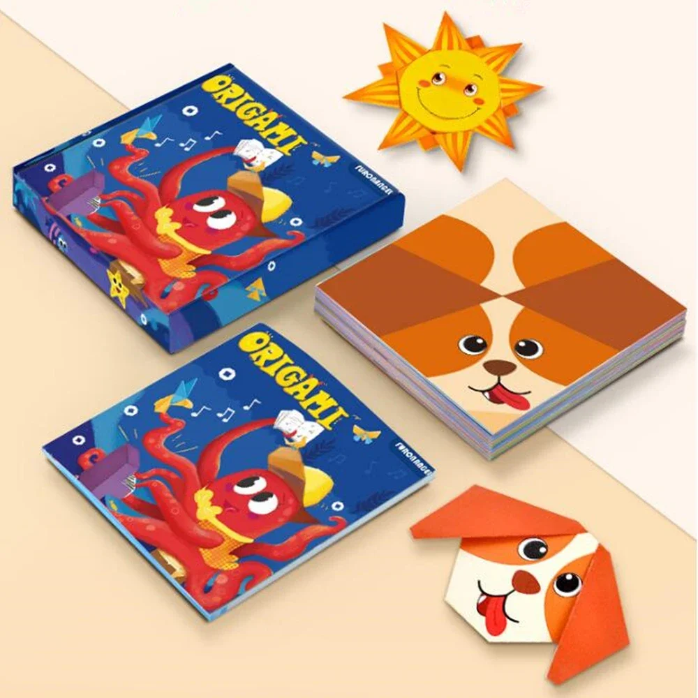 Montessori 108 Pages Cartoon Animal Origami Paper Toys Kids DIY Craft Toy Handcraft Parper Art Educational Toy for Children Gift