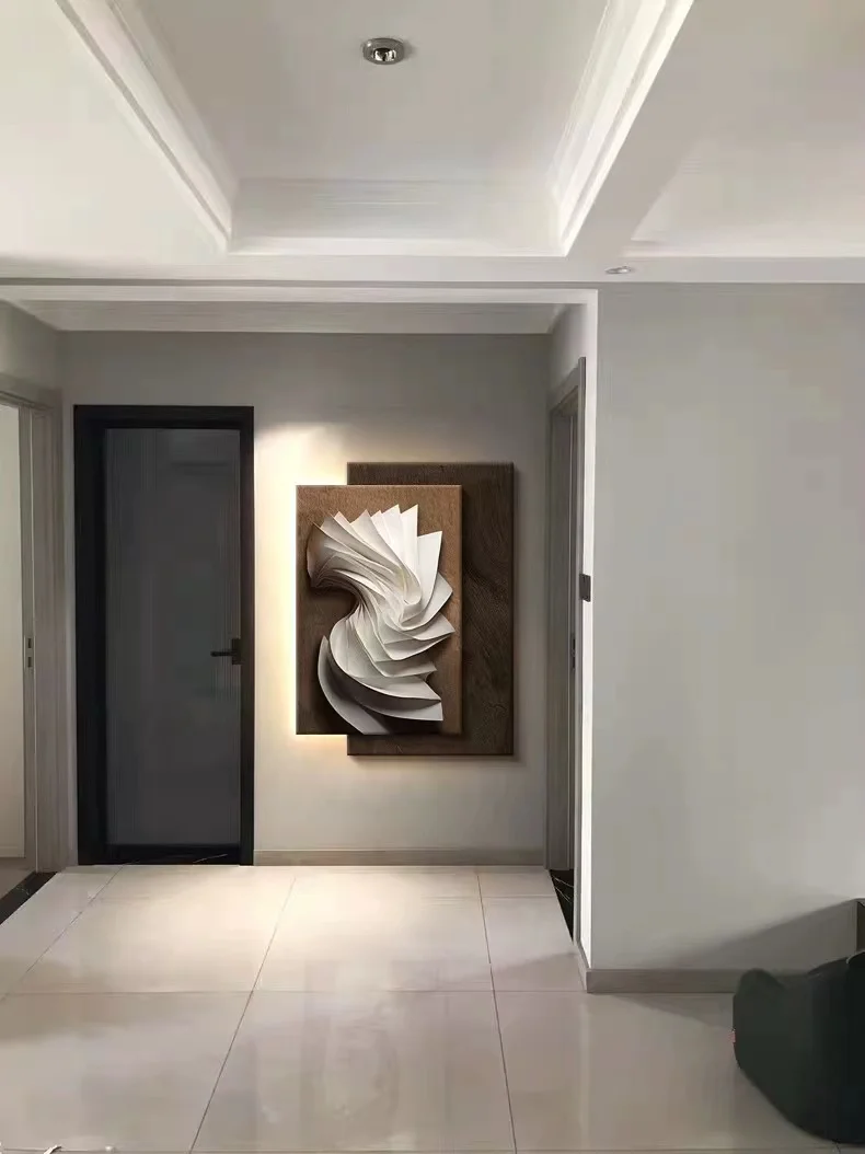 LED light Italian minimalist living room decoration mural light high-end artistic sense 3D sandstone hanging painting