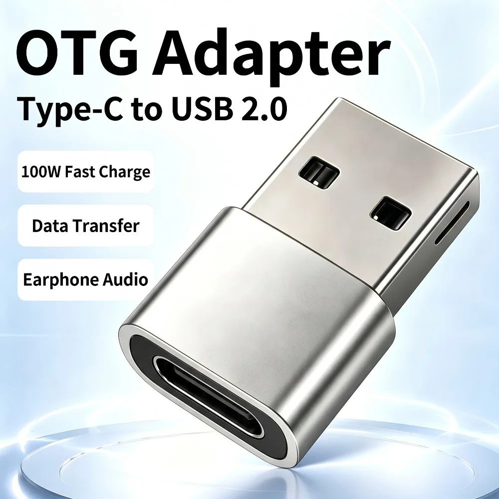 USB to USB C Adapter Fast Charging Data Transfer OTG Connector for Phone and Tablet Black and Silver Color Variant Series