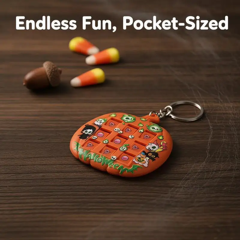 Halloween Pumpkin Shaped Sliding Puzzle Keychain Fun Cartoon Print Creative Stress Reliever for Backpack Pendant Halloween Gift